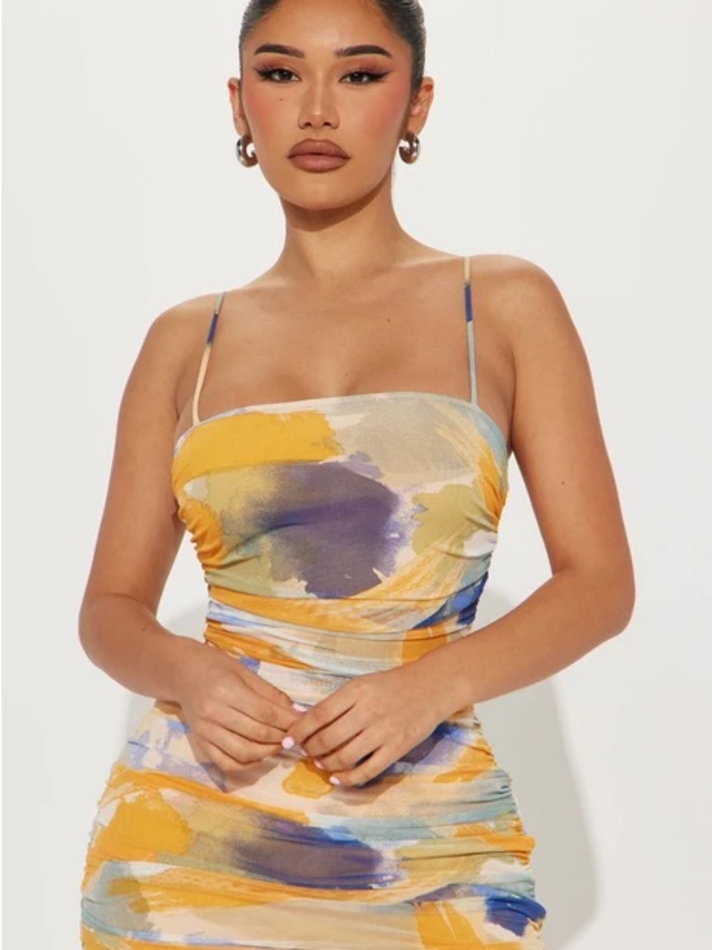 Fashion Nova Painted In Mesh Midi Dress